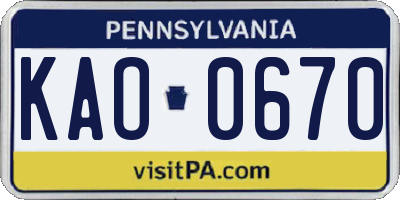 PA license plate KAO0670