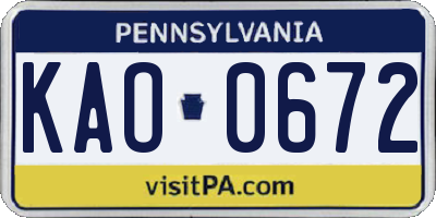 PA license plate KAO0672