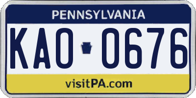PA license plate KAO0676