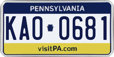 PA license plate KAO0681