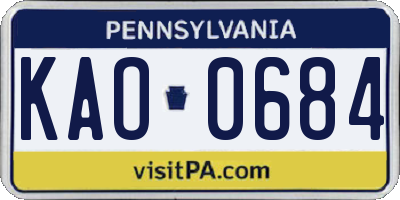 PA license plate KAO0684