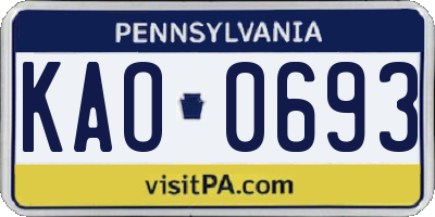 PA license plate KAO0693