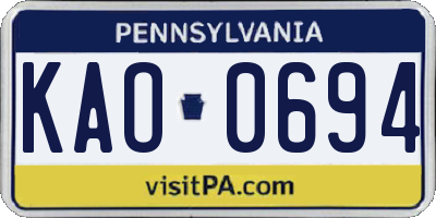 PA license plate KAO0694