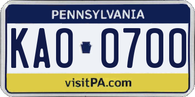 PA license plate KAO0700