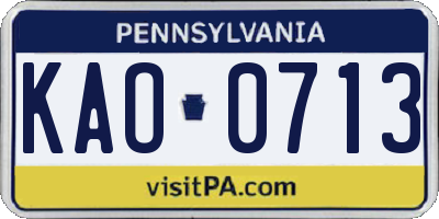 PA license plate KAO0713
