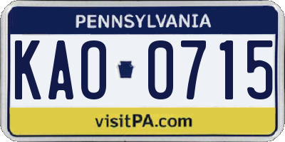 PA license plate KAO0715