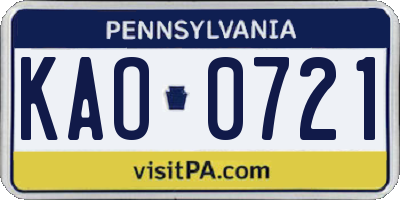 PA license plate KAO0721