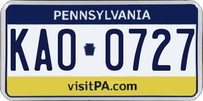 PA license plate KAO0727