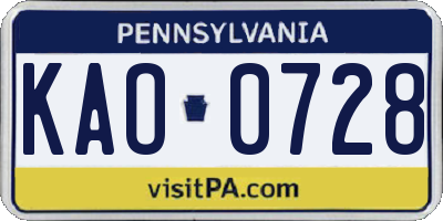 PA license plate KAO0728