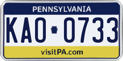 PA license plate KAO0733