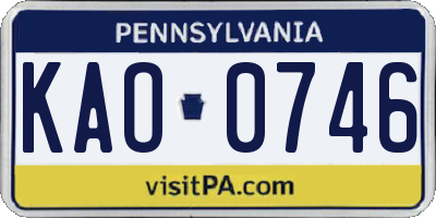 PA license plate KAO0746
