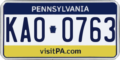 PA license plate KAO0763