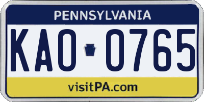 PA license plate KAO0765
