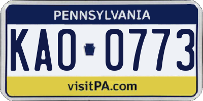 PA license plate KAO0773