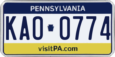 PA license plate KAO0774
