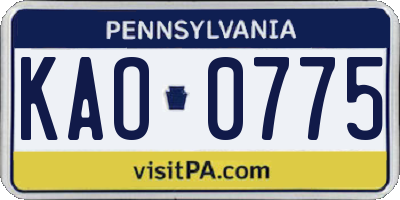 PA license plate KAO0775