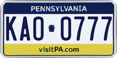 PA license plate KAO0777