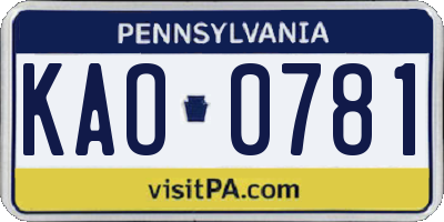 PA license plate KAO0781