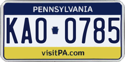 PA license plate KAO0785