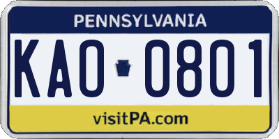 PA license plate KAO0801