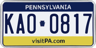 PA license plate KAO0817