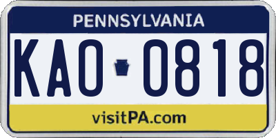 PA license plate KAO0818