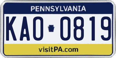 PA license plate KAO0819
