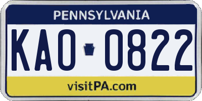 PA license plate KAO0822