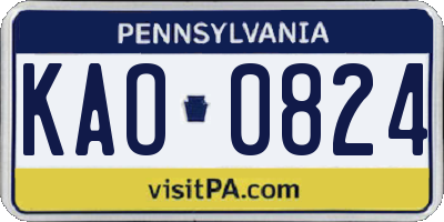 PA license plate KAO0824