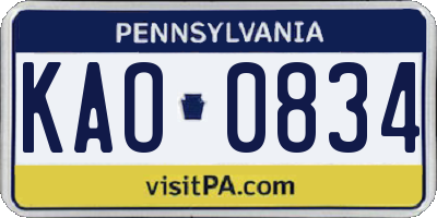 PA license plate KAO0834