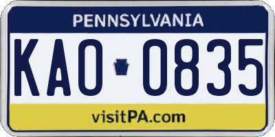 PA license plate KAO0835