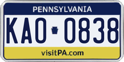 PA license plate KAO0838