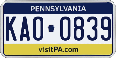PA license plate KAO0839