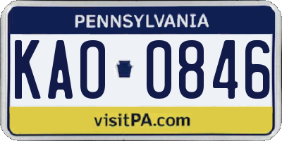 PA license plate KAO0846