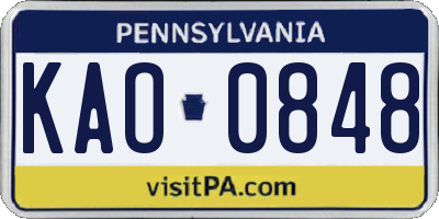 PA license plate KAO0848