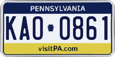 PA license plate KAO0861