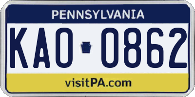 PA license plate KAO0862