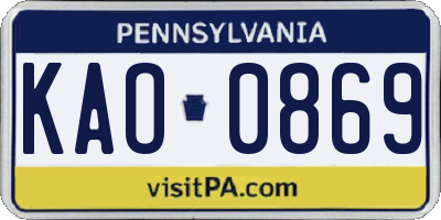 PA license plate KAO0869
