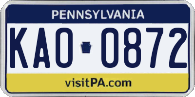 PA license plate KAO0872