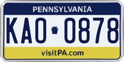PA license plate KAO0878