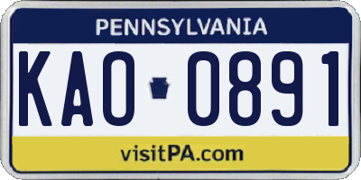 PA license plate KAO0891
