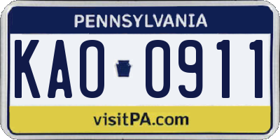 PA license plate KAO0911