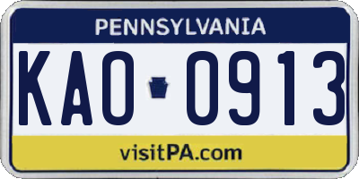 PA license plate KAO0913
