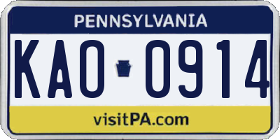 PA license plate KAO0914