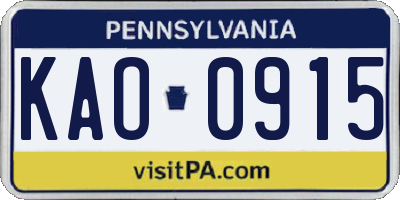PA license plate KAO0915