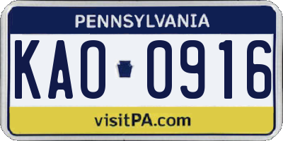 PA license plate KAO0916