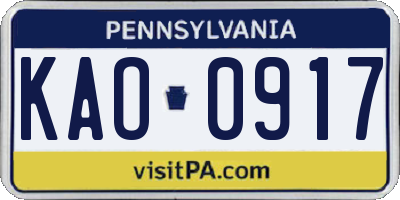 PA license plate KAO0917