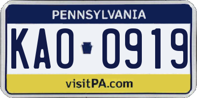 PA license plate KAO0919
