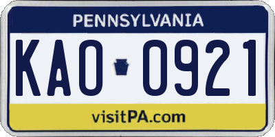 PA license plate KAO0921