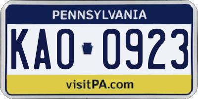 PA license plate KAO0923
